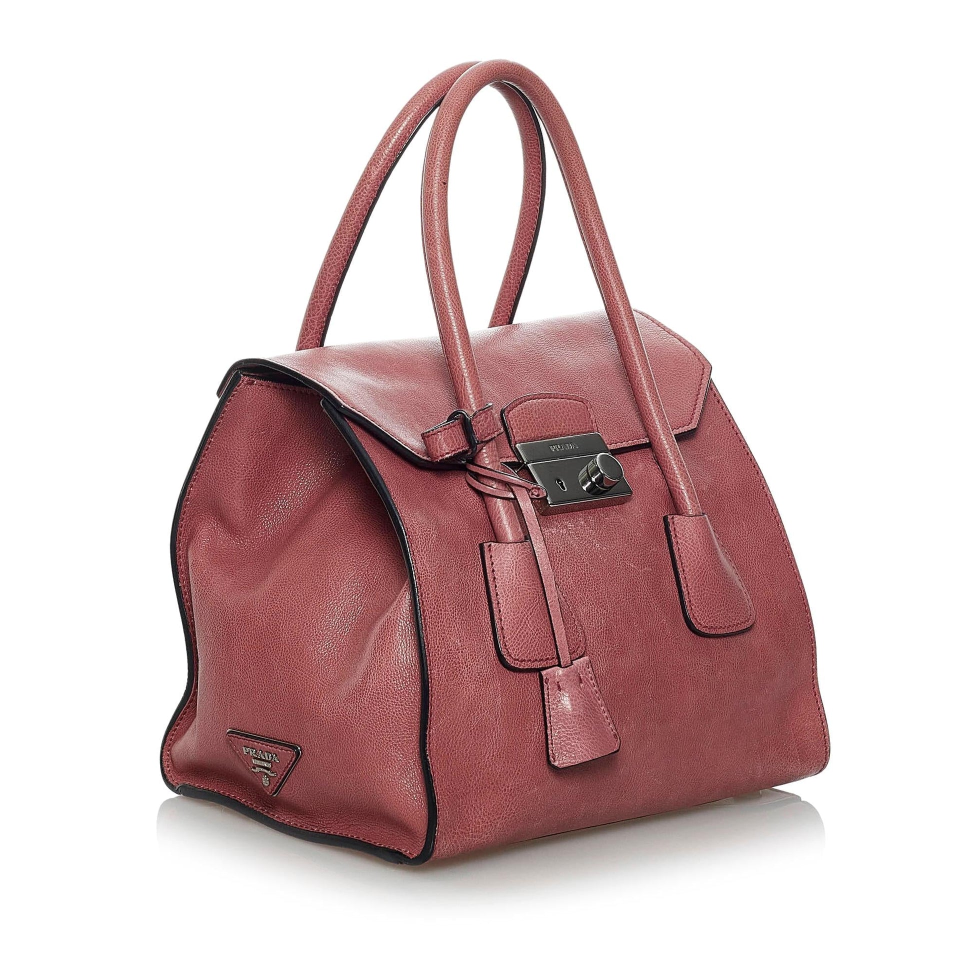 Prada Sound Lock Leather Satchel (SHG-33803)