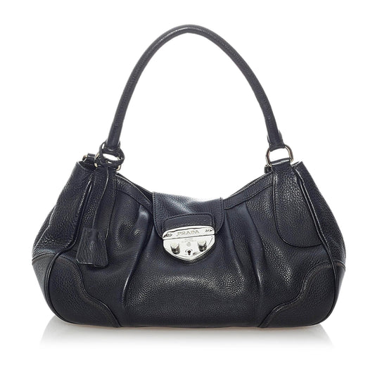Prada Sound Lock Leather Shoulder Bag (SHG-31380)