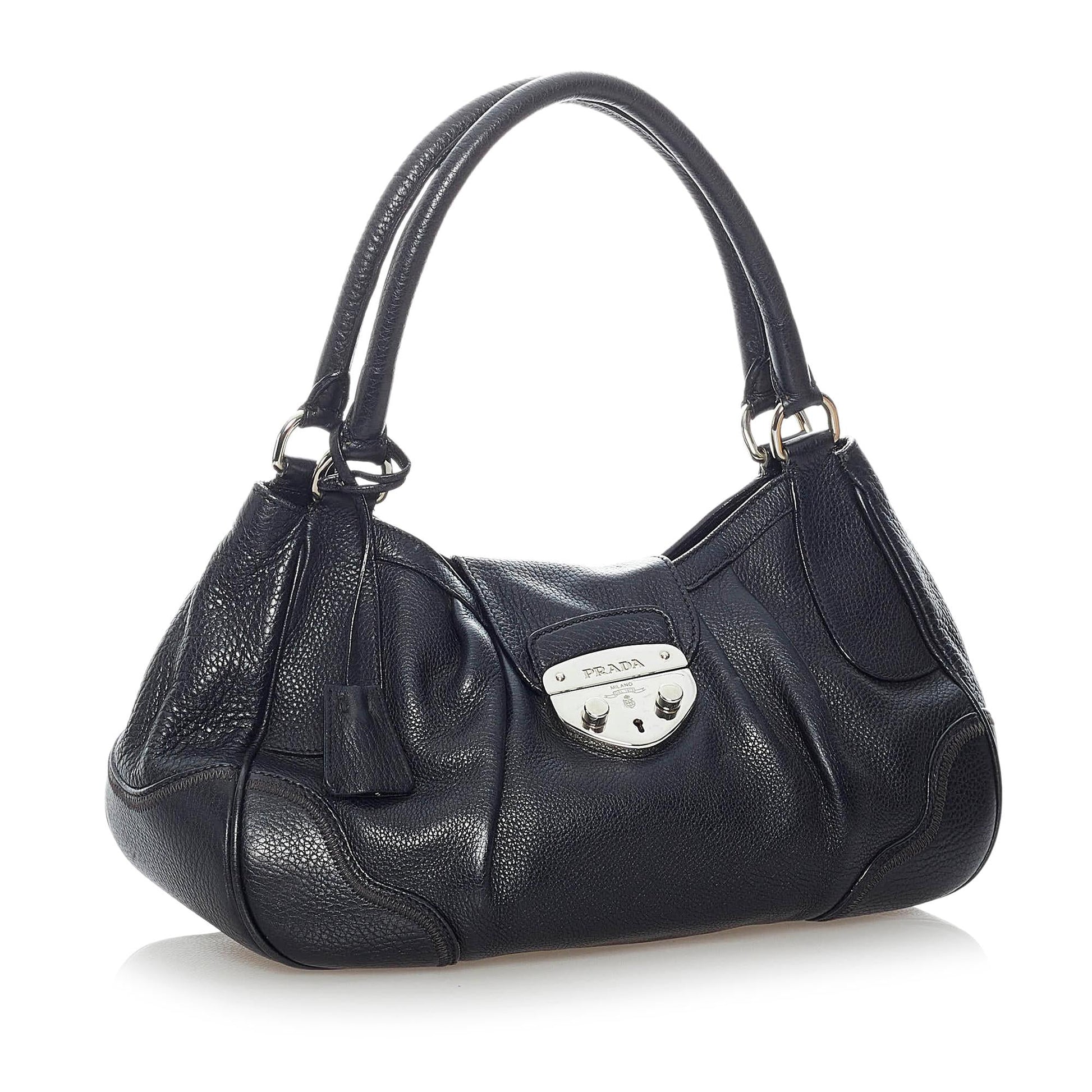 Prada Sound Lock Leather Shoulder Bag (SHG-31380)