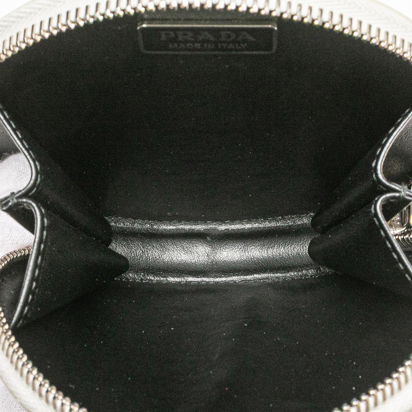 Prada Spazzolato Round Chain Coin Crossbody
