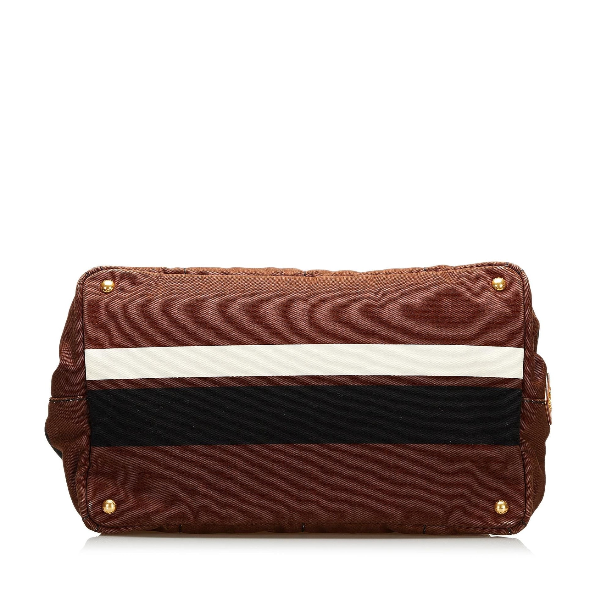 Prada Striped Canapa Handbag (SHG-35845)