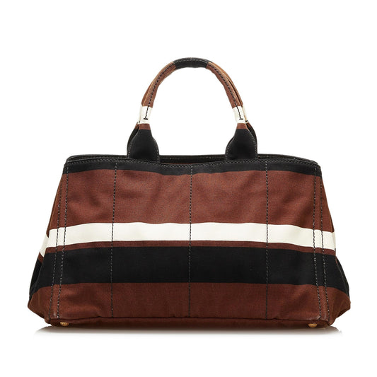 Prada Striped Canapa Handbag (SHG-35845)
