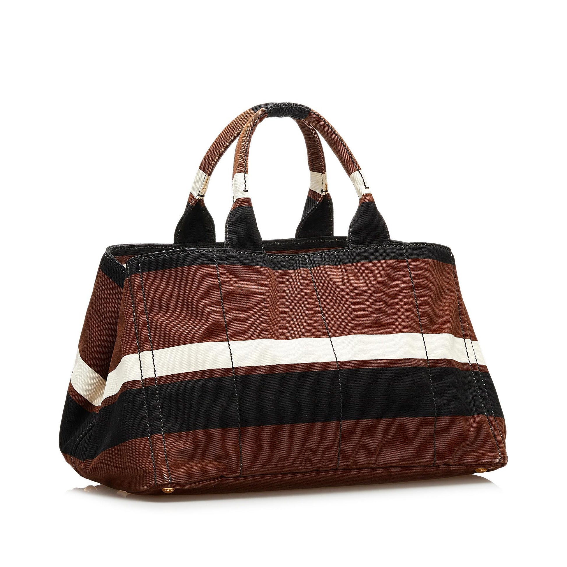 Prada Striped Canapa Handbag (SHG-35845)