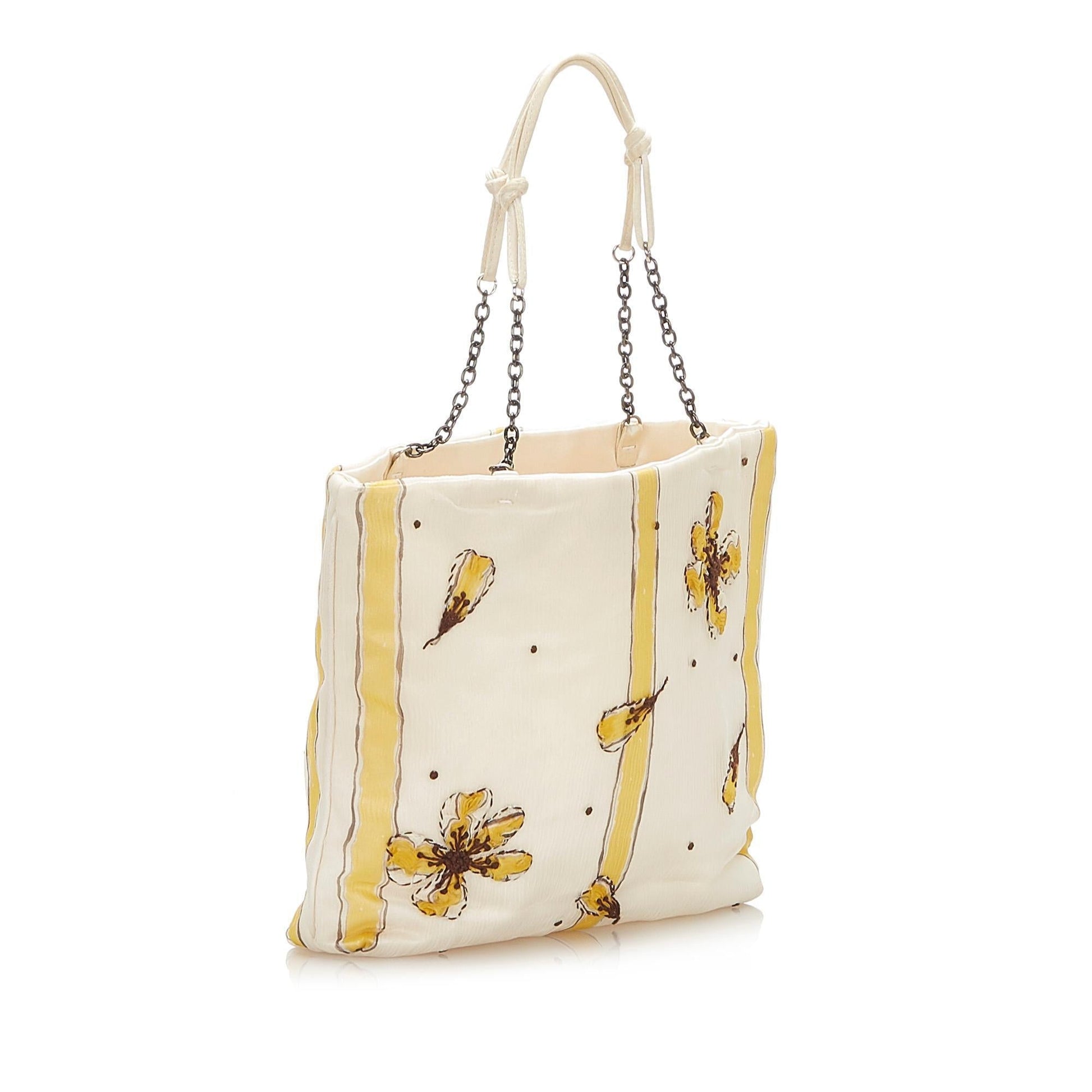 Prada Striped Floral Silk Tote Bag  