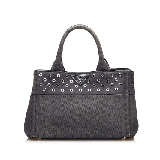 Prada Studded Canapa Satchel (SHG-35717)