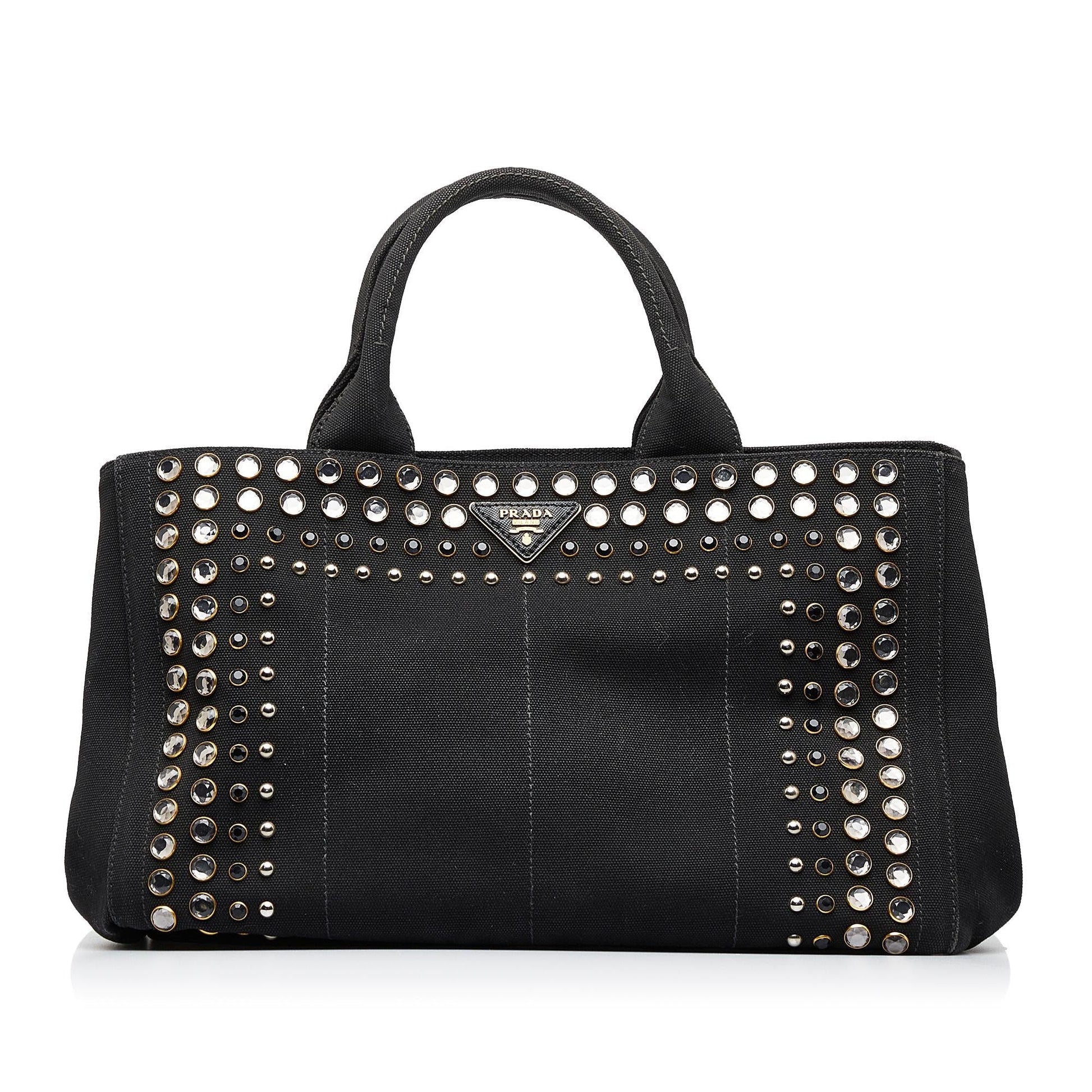 Prada Studded Canapa Tote Bag  