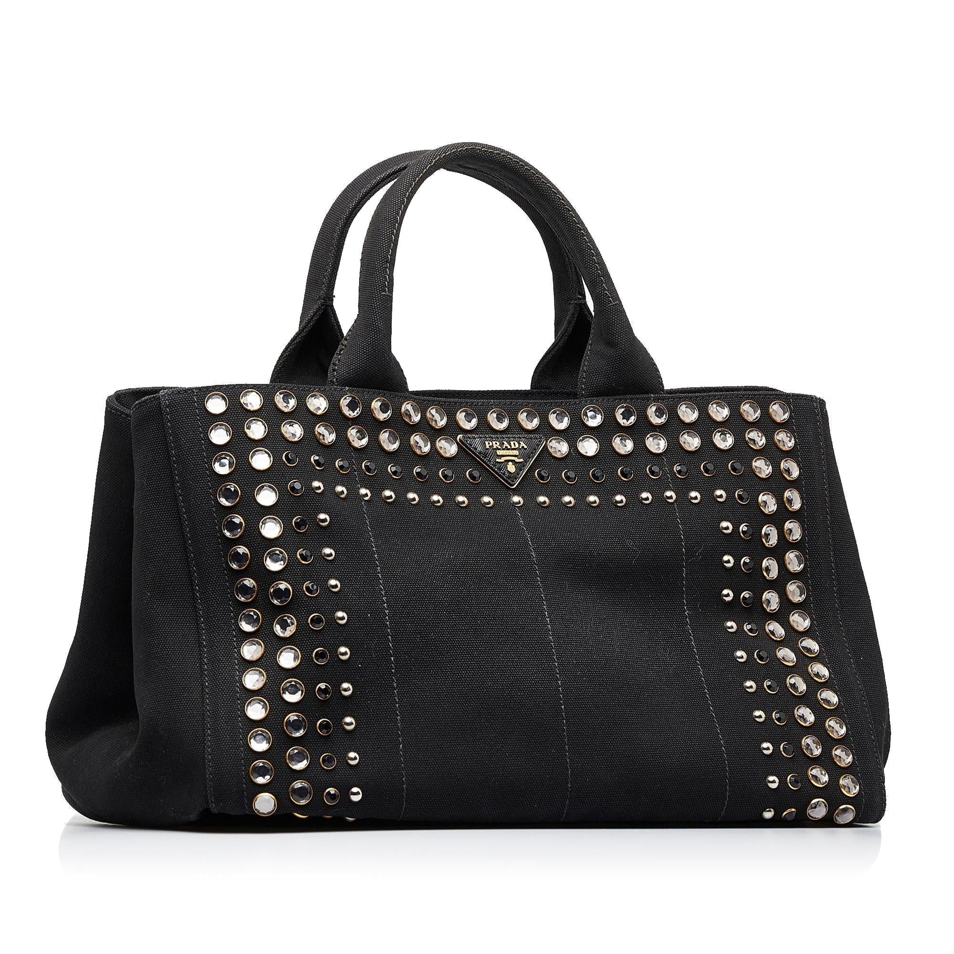 Prada Studded Canapa Tote Bag  