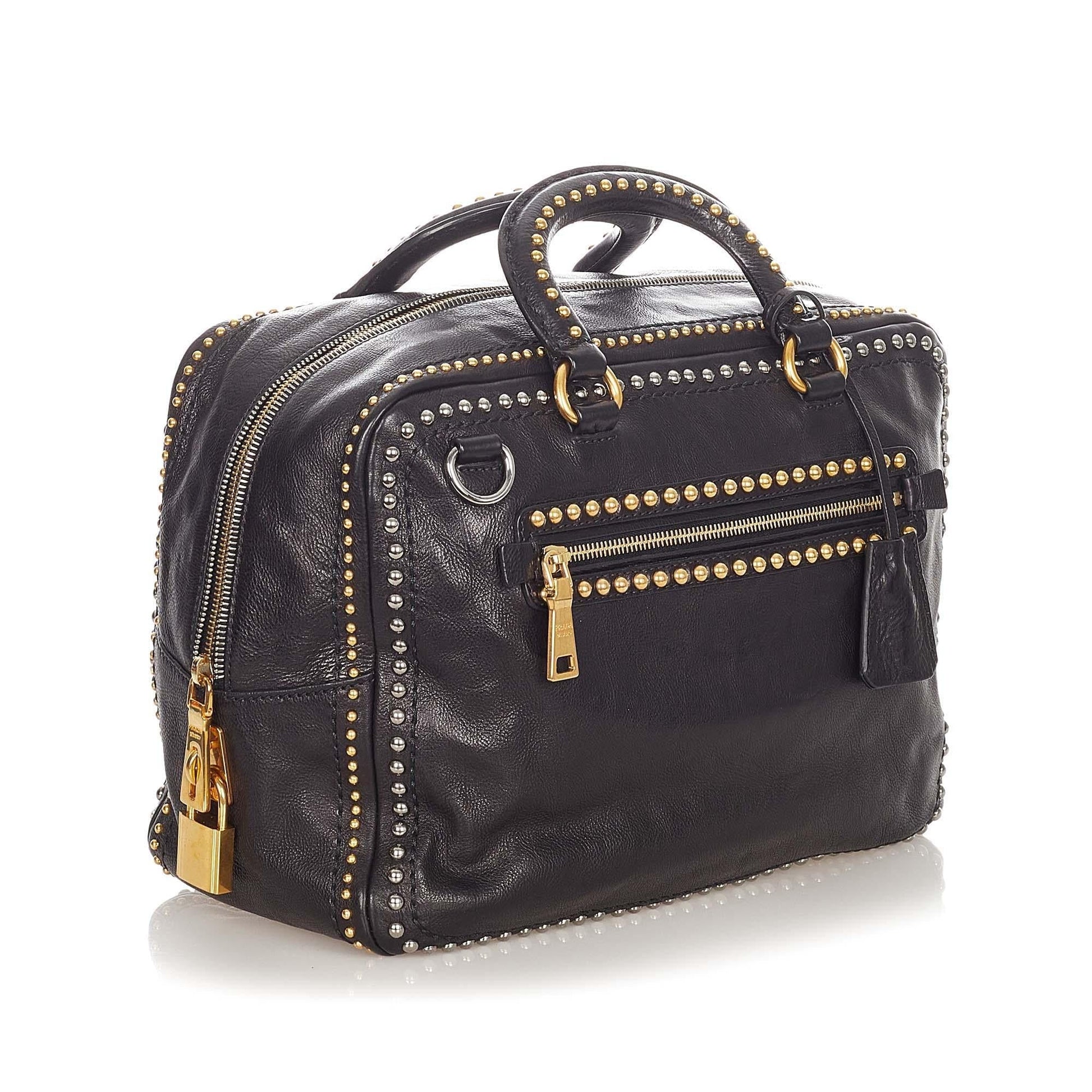 Prada Studded Leather Satchel (SHG-37357)