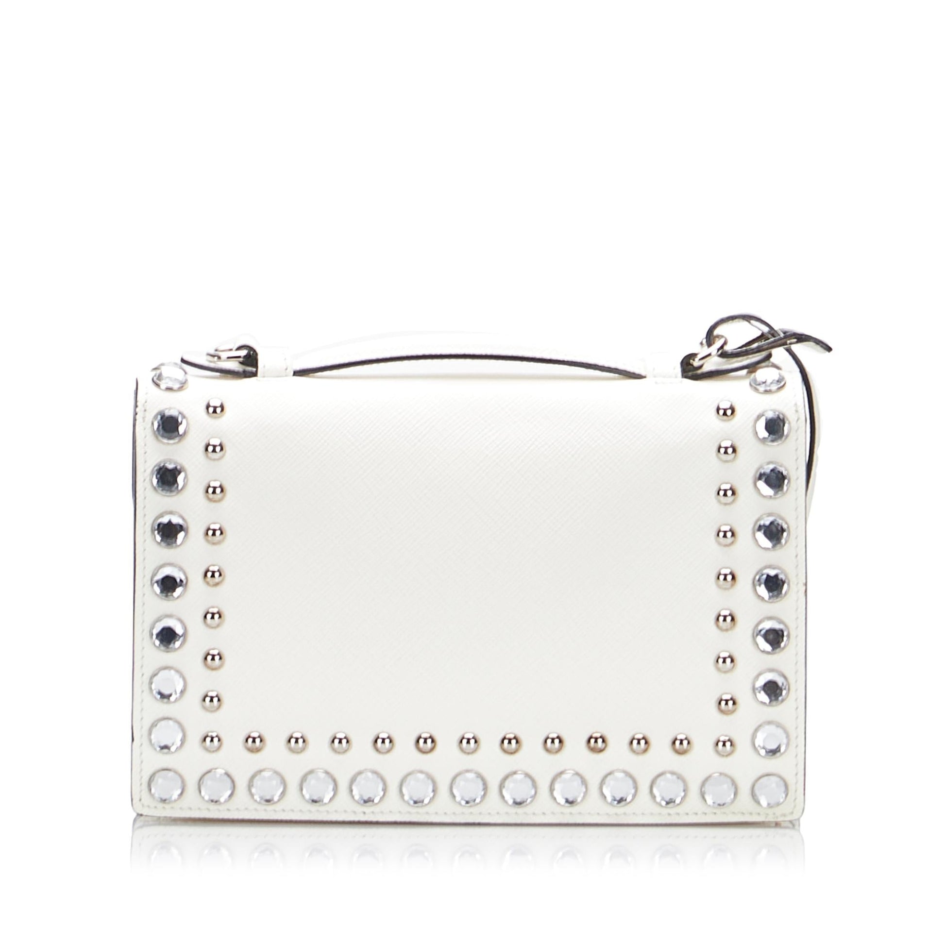 Prada Studded Saffiano Sound Lock Satchel (SHG-LanVCe)