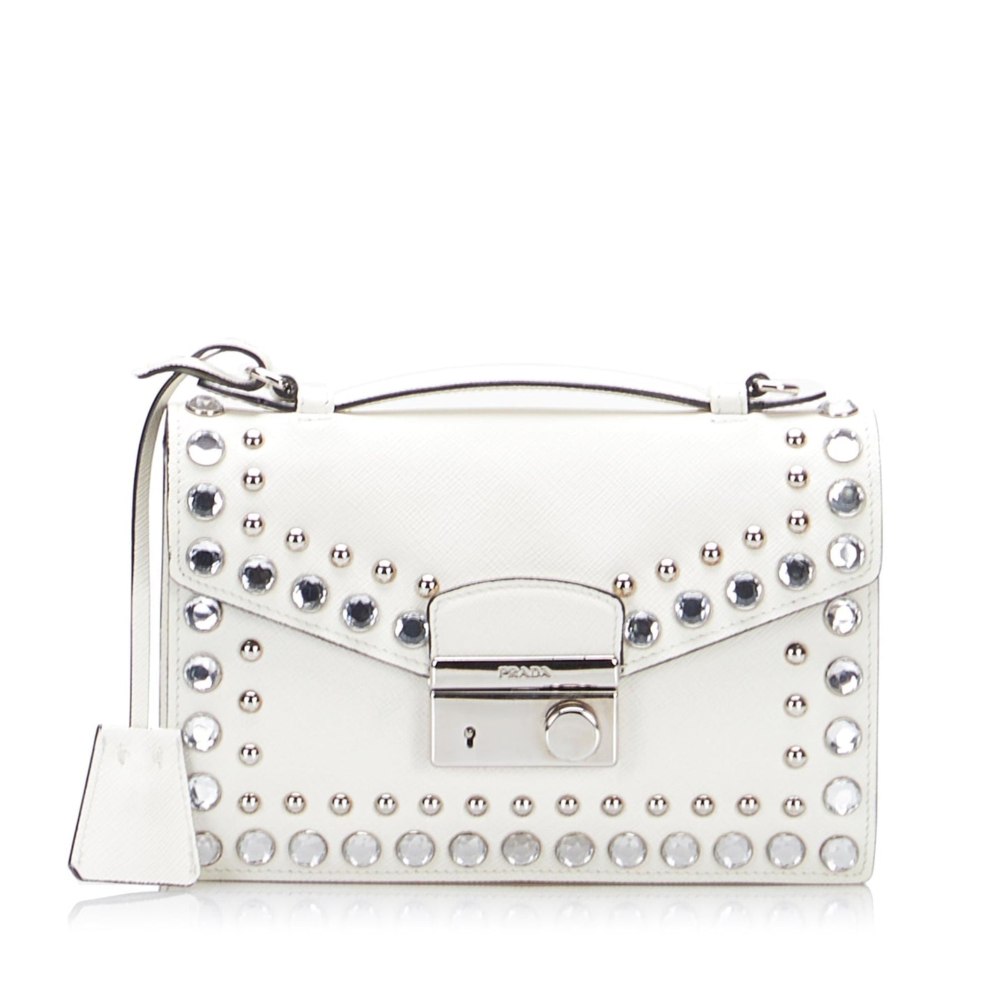 Prada Studded Saffiano Sound Lock Satchel (SHG-LanVCe)