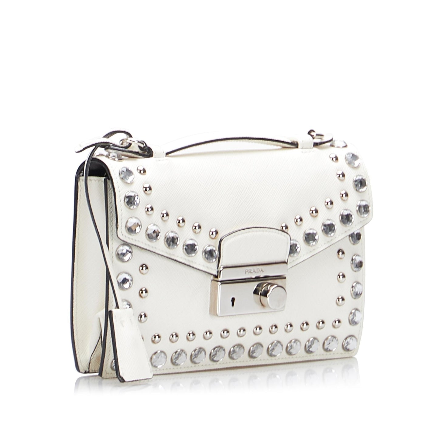 Prada Studded Saffiano Sound Lock Satchel (SHG-LanVCe)