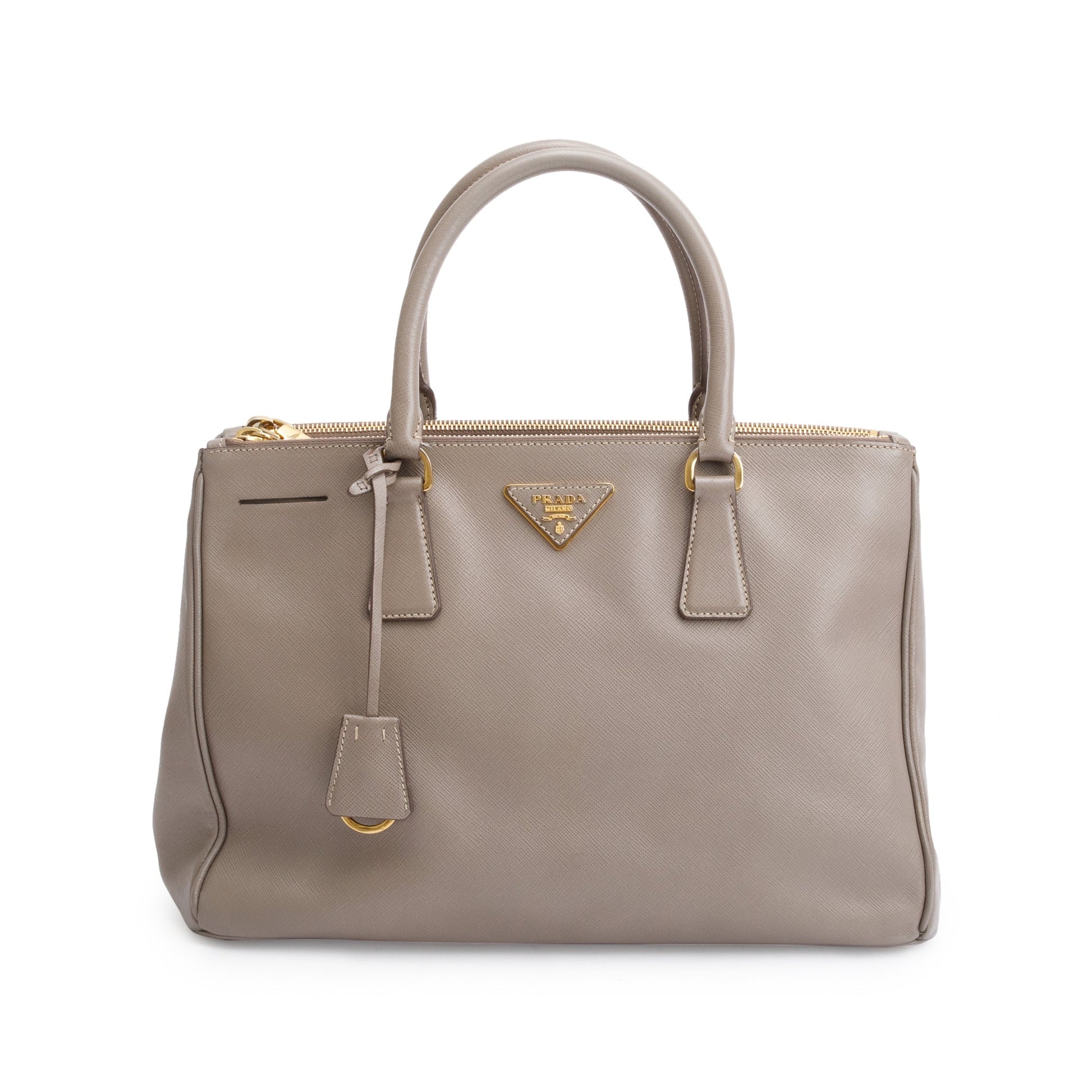Prada Taupe Saffiano Lux Medium Double Zip Galleria Tote