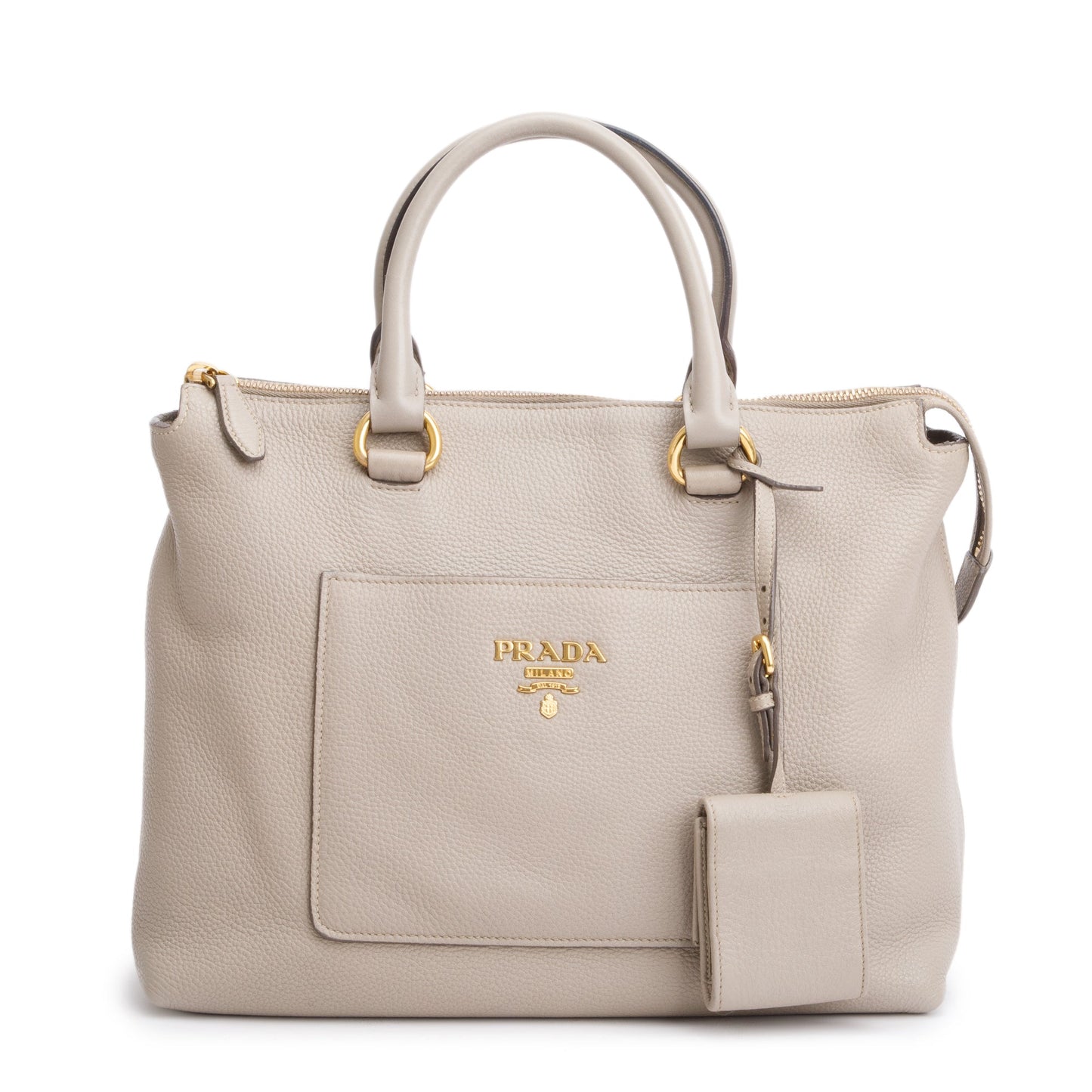 Prada Taupe Vitello Daino Leather Pocket Zip Tote