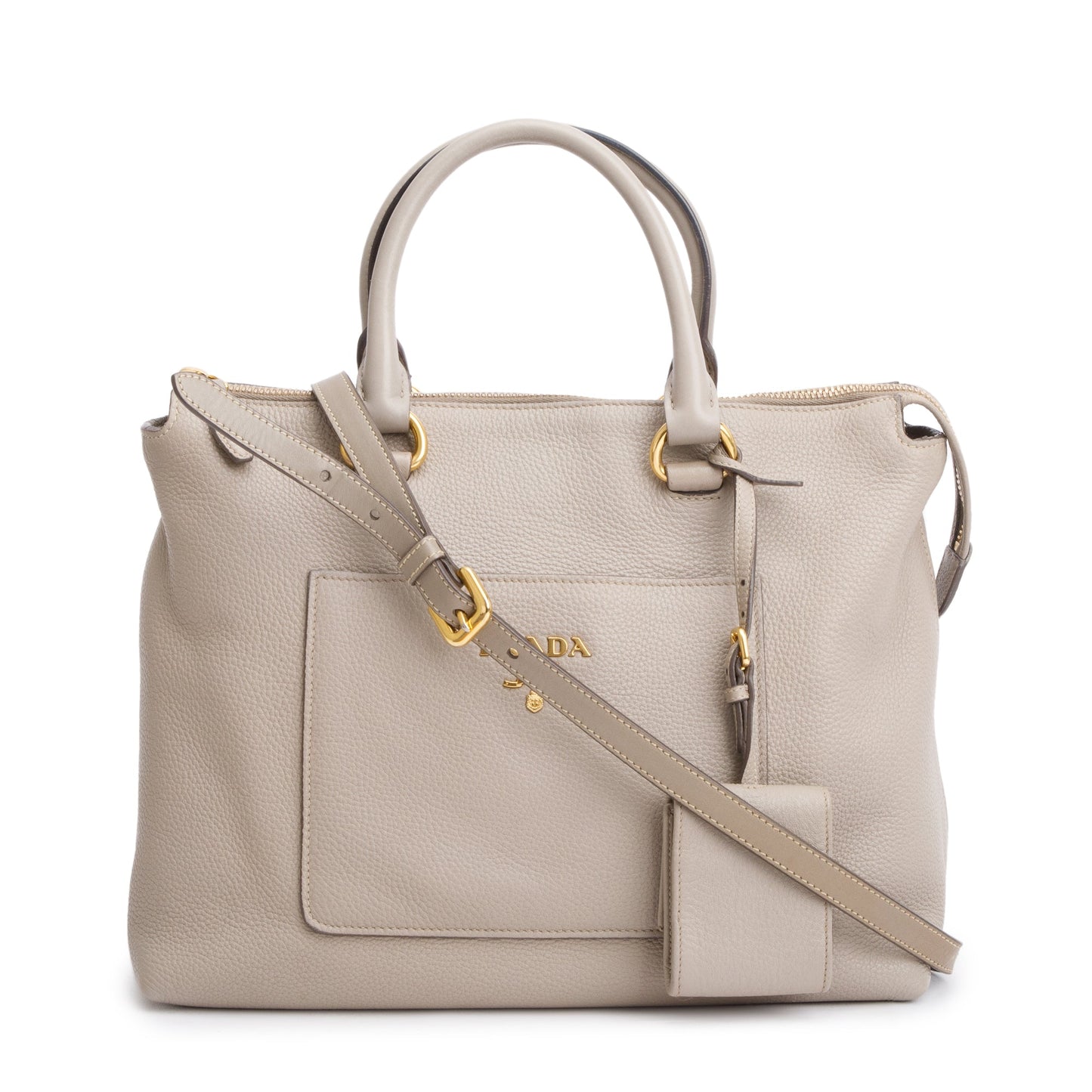 Prada Taupe Vitello Daino Leather Pocket Zip Tote