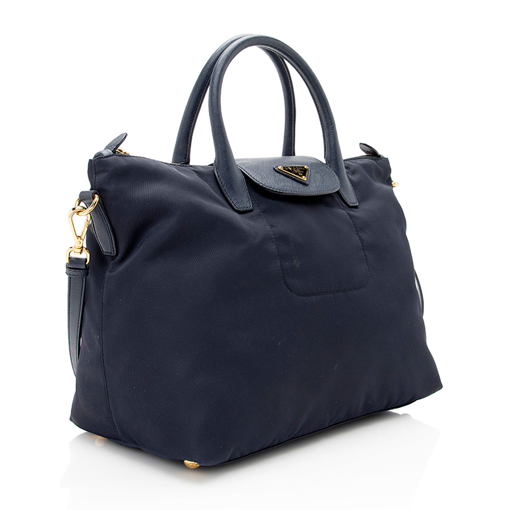 Prada Tessuto Calf Leather Convertible Front Pocket Tote (SHF-19531)
