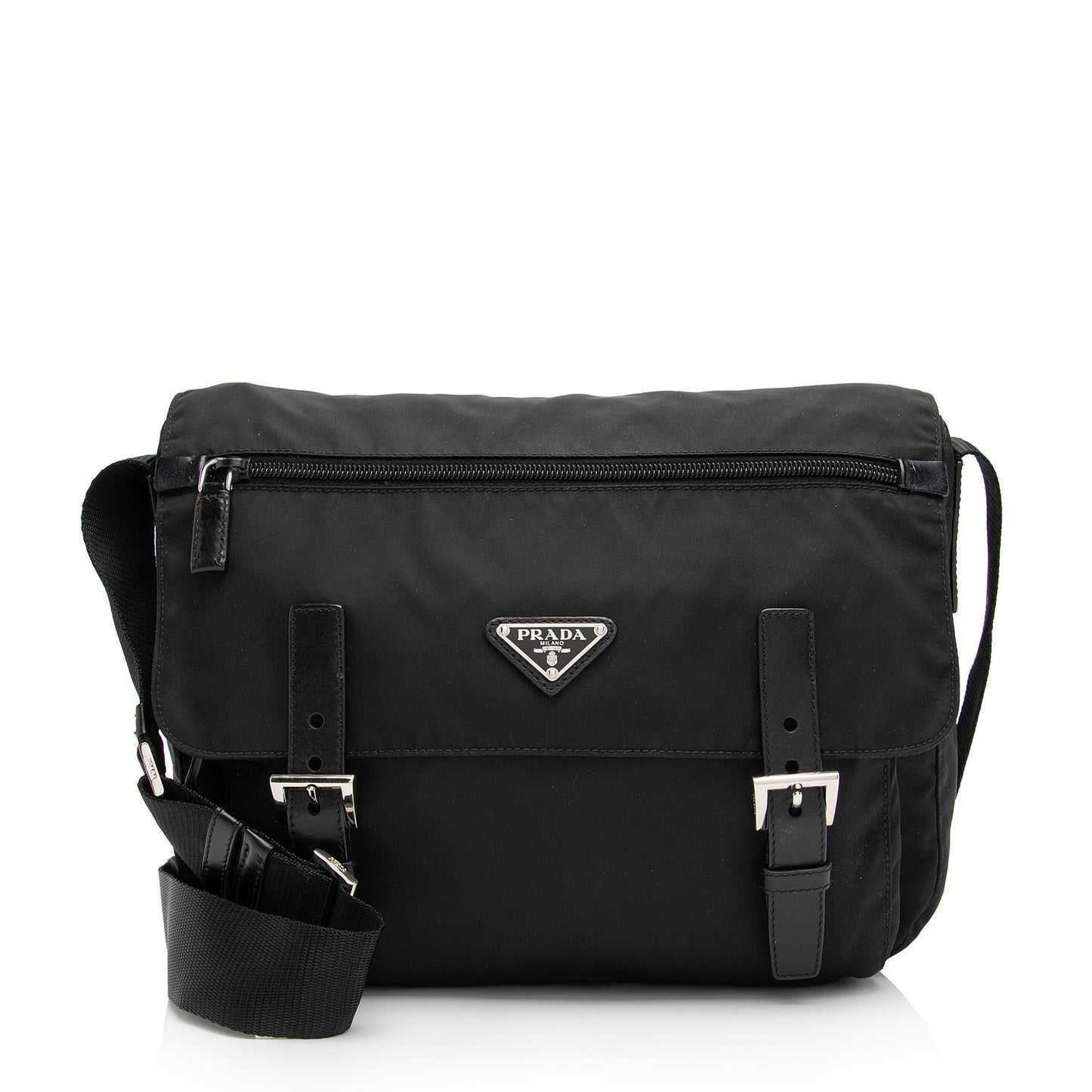 Prada Tessuto Double Buckle Messenger Bag (SHF-lj5Wdh)