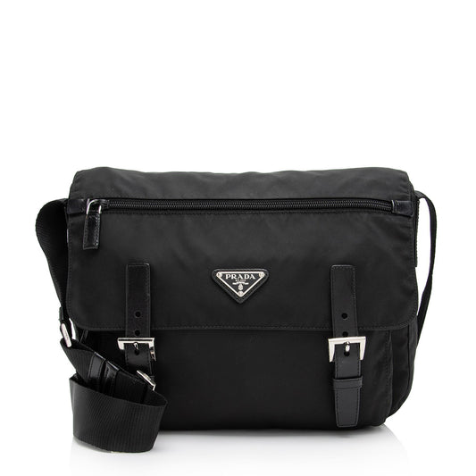 Prada Tessuto Double Buckle Messenger Bag (SHF-lj5Wdh)