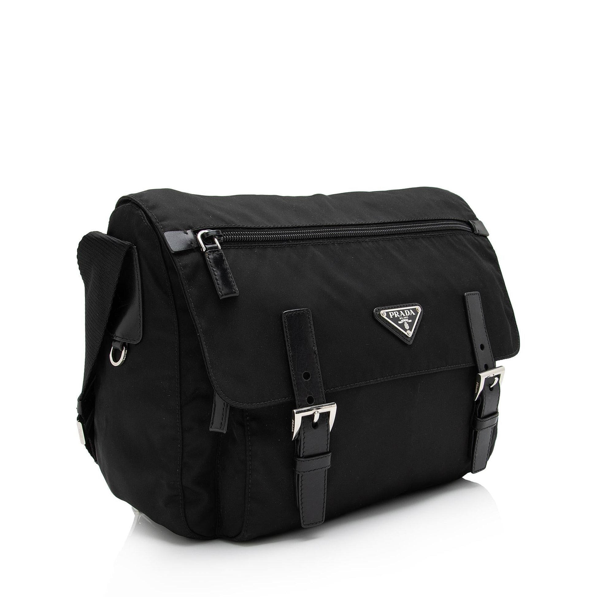 Prada Tessuto Double Buckle Messenger Bag (SHF-lj5Wdh)