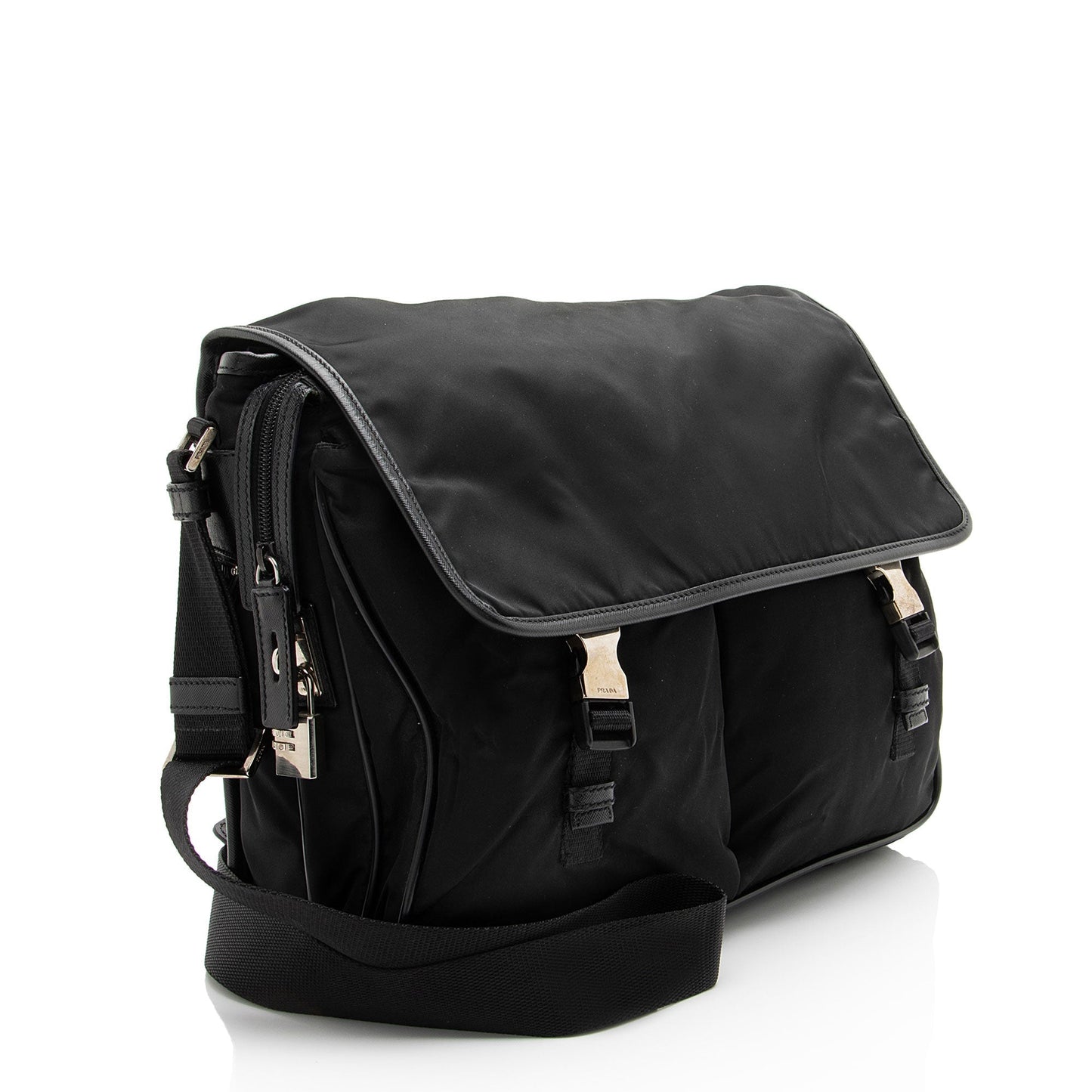 Prada Tessuto Saffiano Leather Double Buckle Messenger