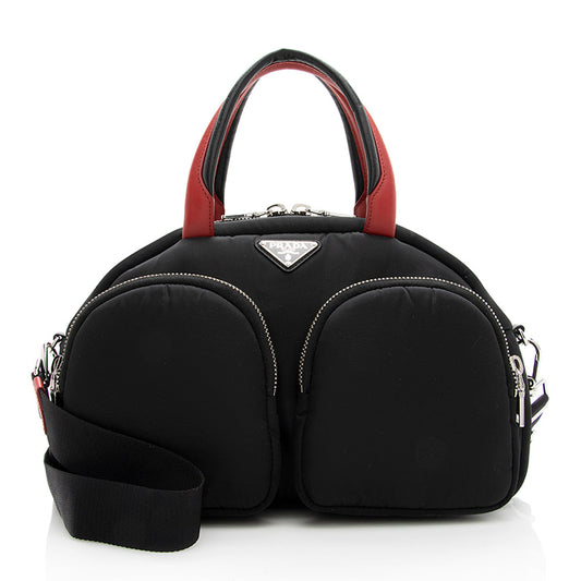 Prada Tessuto Triangle Double Pocket Bowling Bag (SHF-19426)