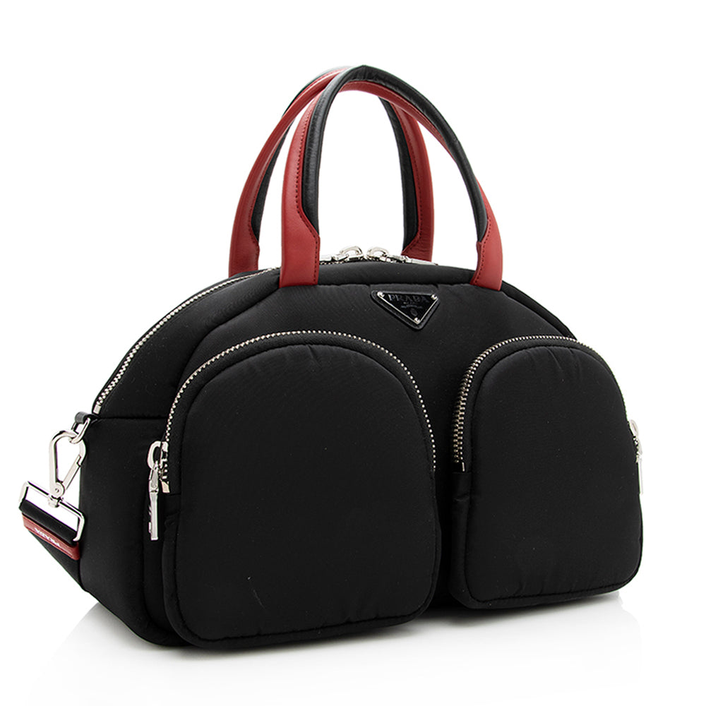 Prada Tessuto Triangle Double Pocket Bowling Bag (SHF-19426)