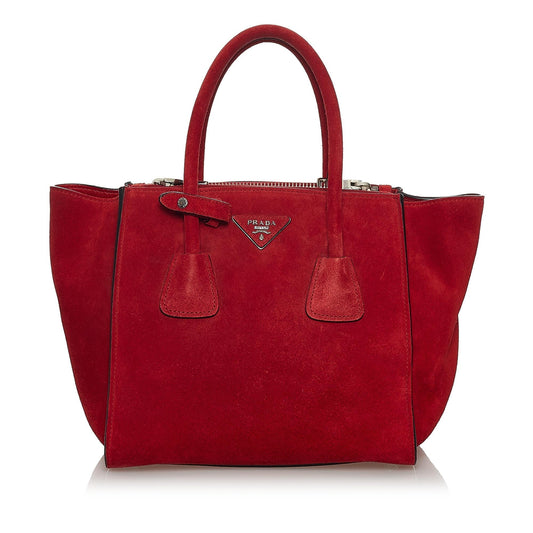 Prada Twin Pocket Suede Tote Bag (SHG-30984)