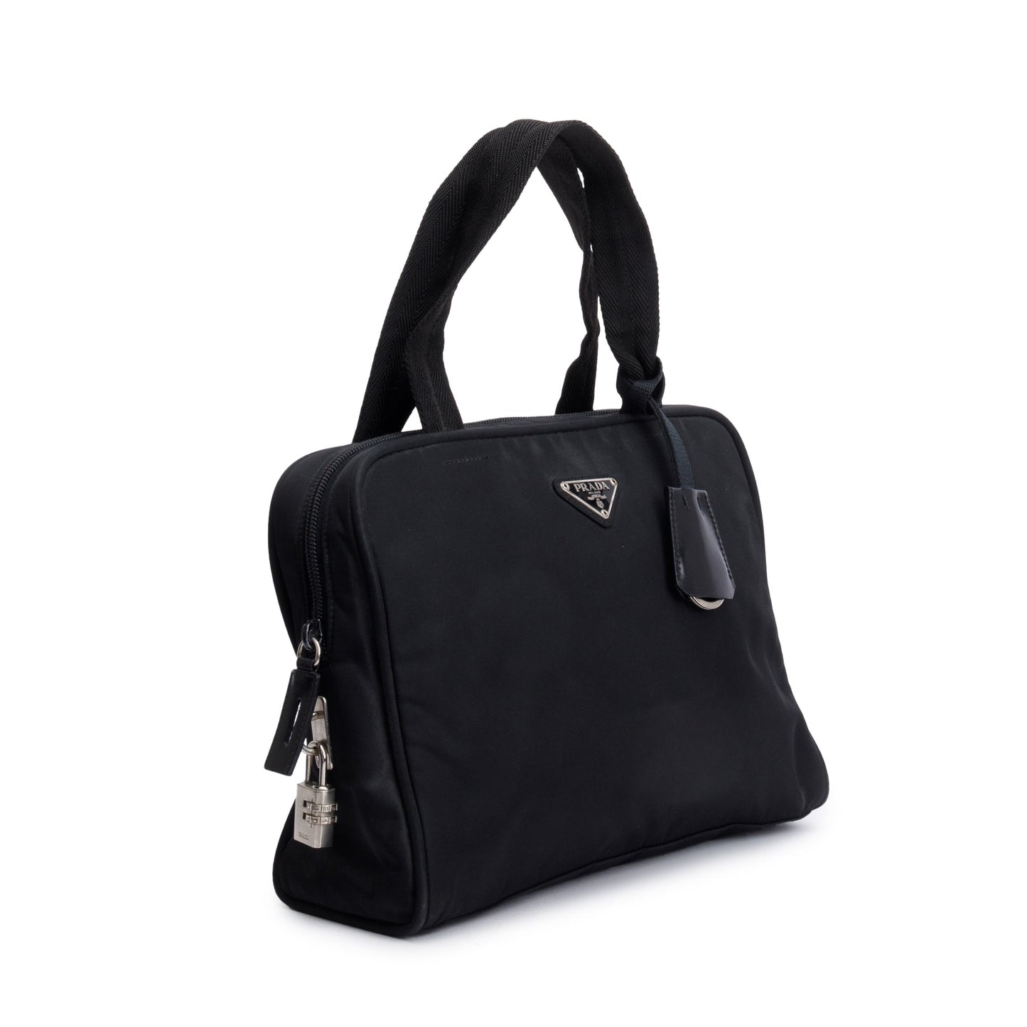 Prada Black Leather-Trimmed Tessuto Nylon Shoulder Bag