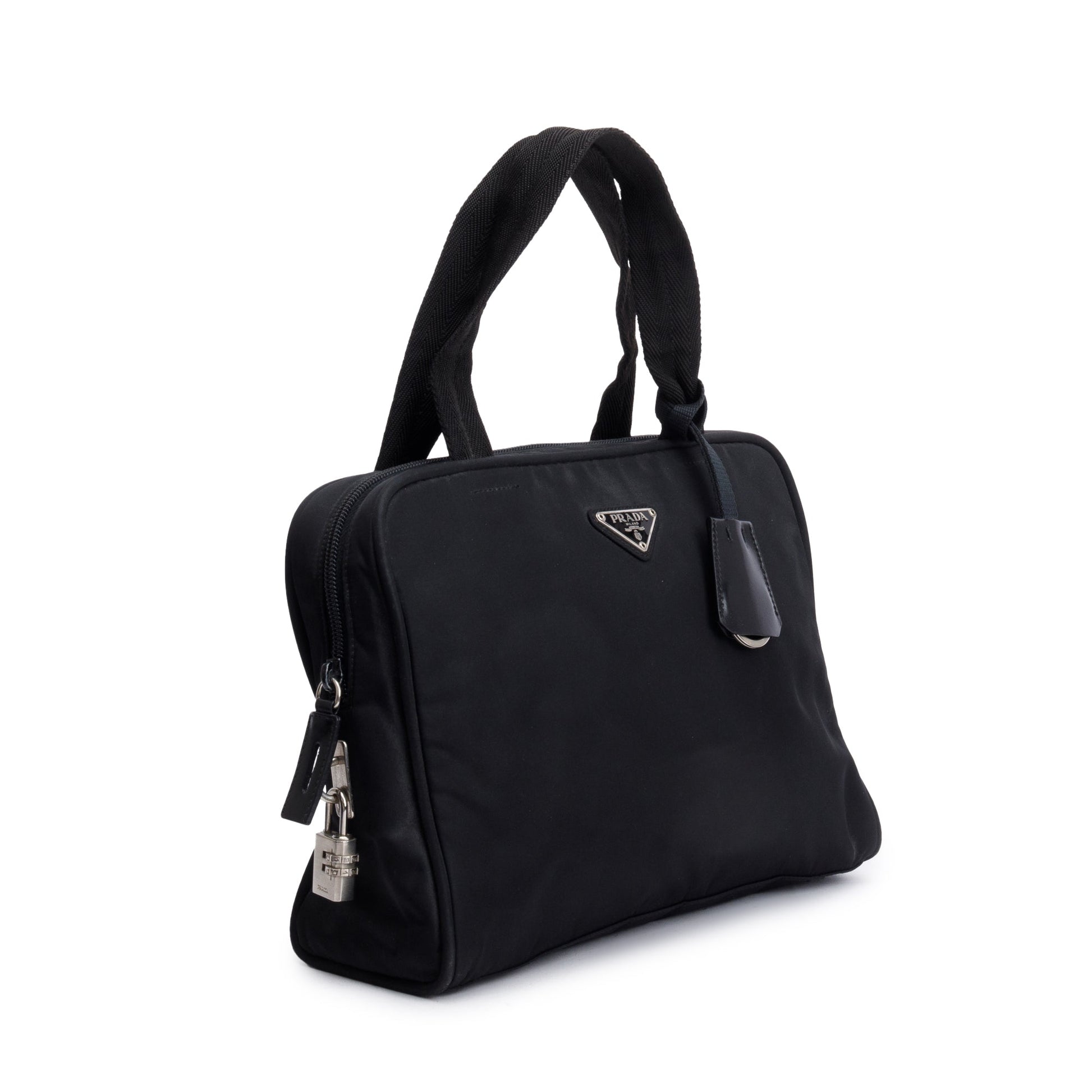 Prada Black Leather-Trimmed Tessuto Nylon Shoulder Bag