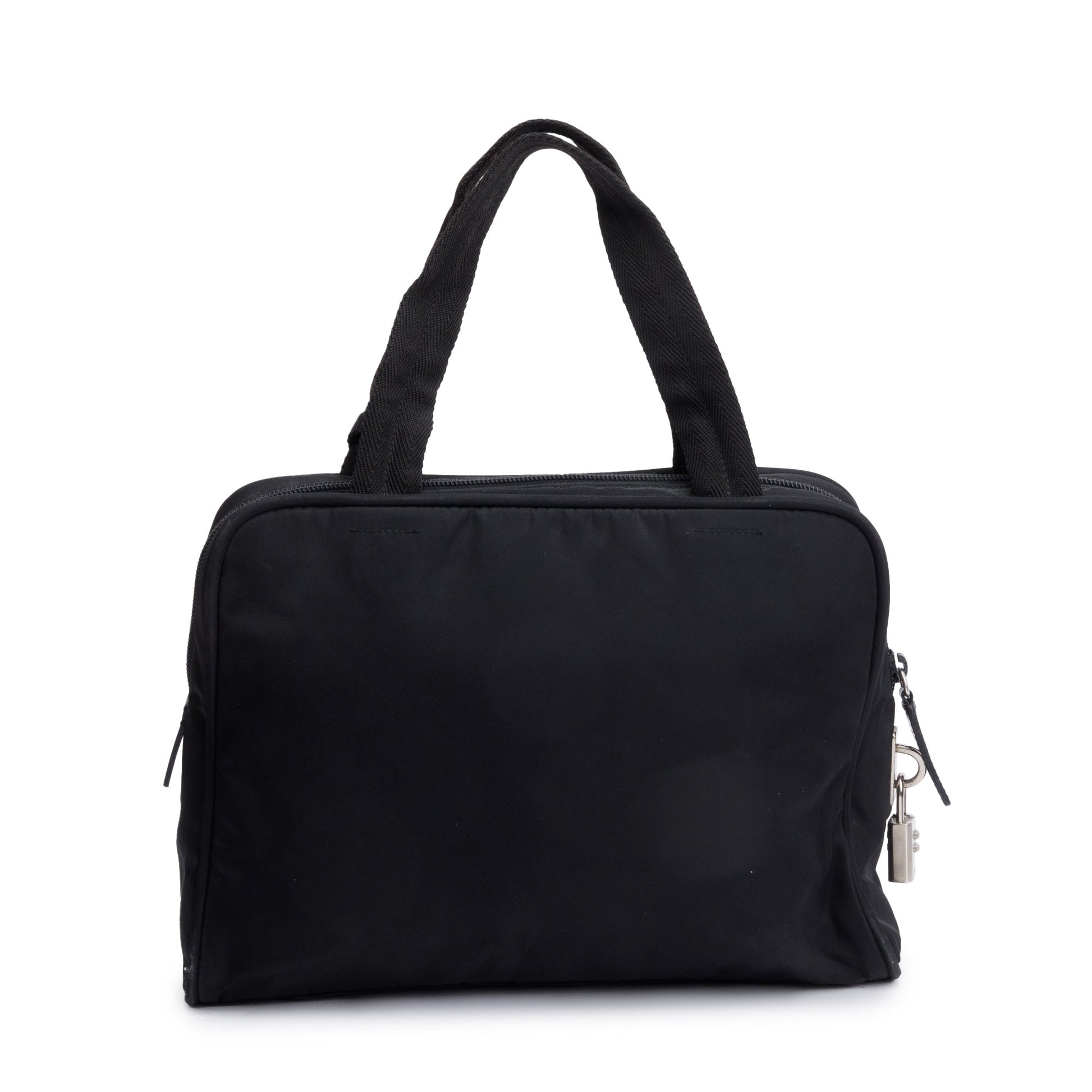 Prada Black Leather-Trimmed Tessuto Nylon Shoulder Bag