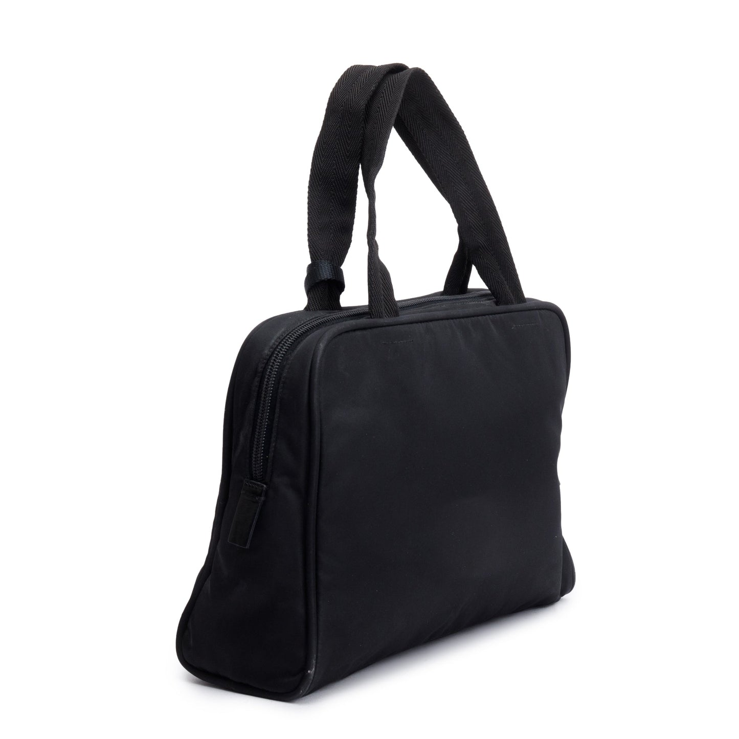 Prada Black Leather-Trimmed Tessuto Nylon Shoulder Bag