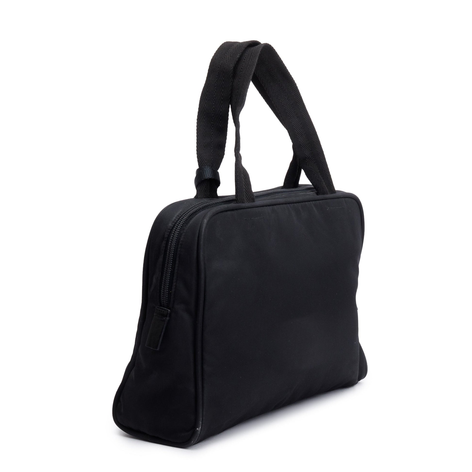 Prada Black Leather-Trimmed Tessuto Nylon Shoulder Bag
