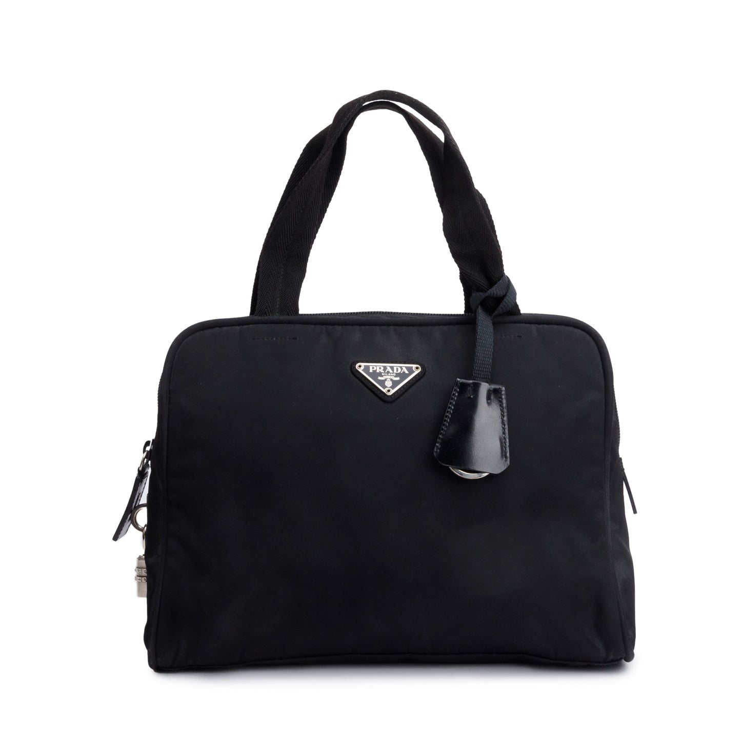 Prada Black Leather-Trimmed Tessuto Nylon Shoulder Bag
