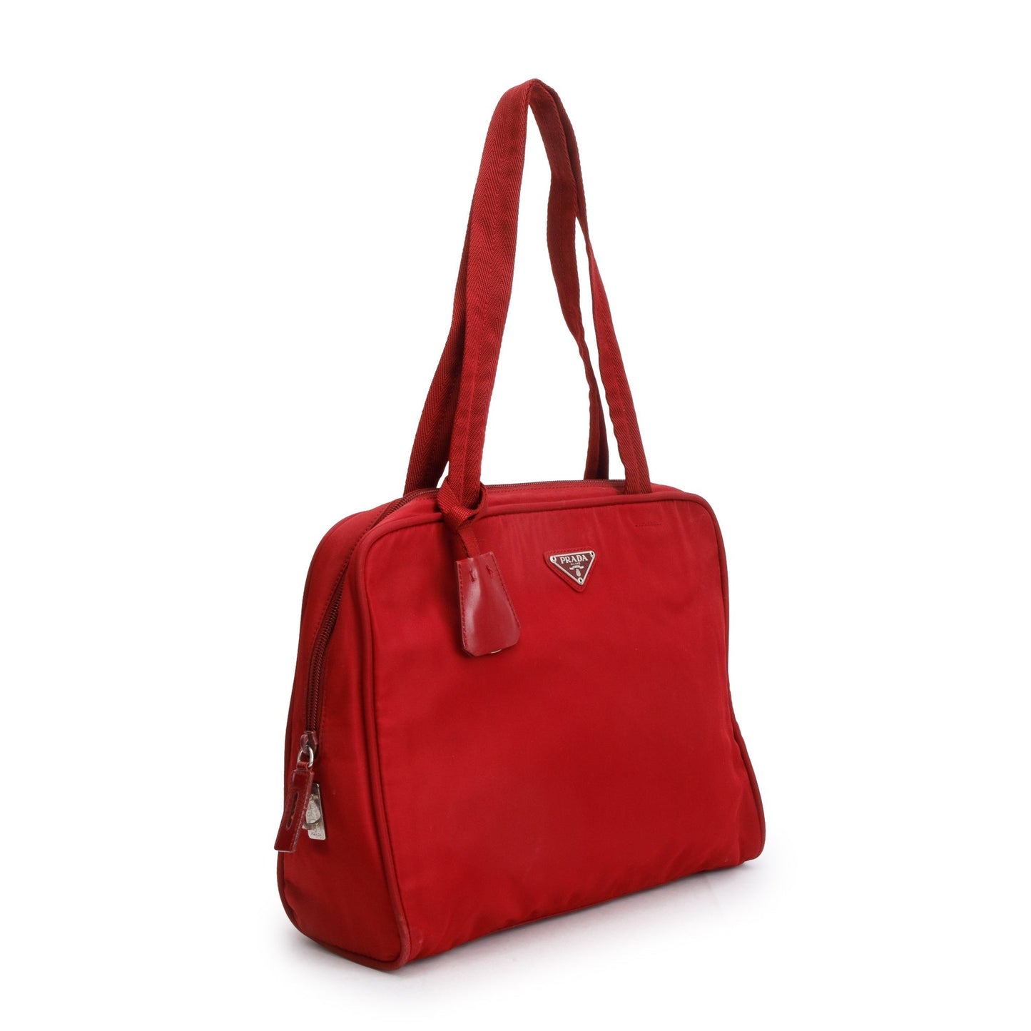 Prada Red Leather-Trimmed Tessuto Nylon Shoulder Bag