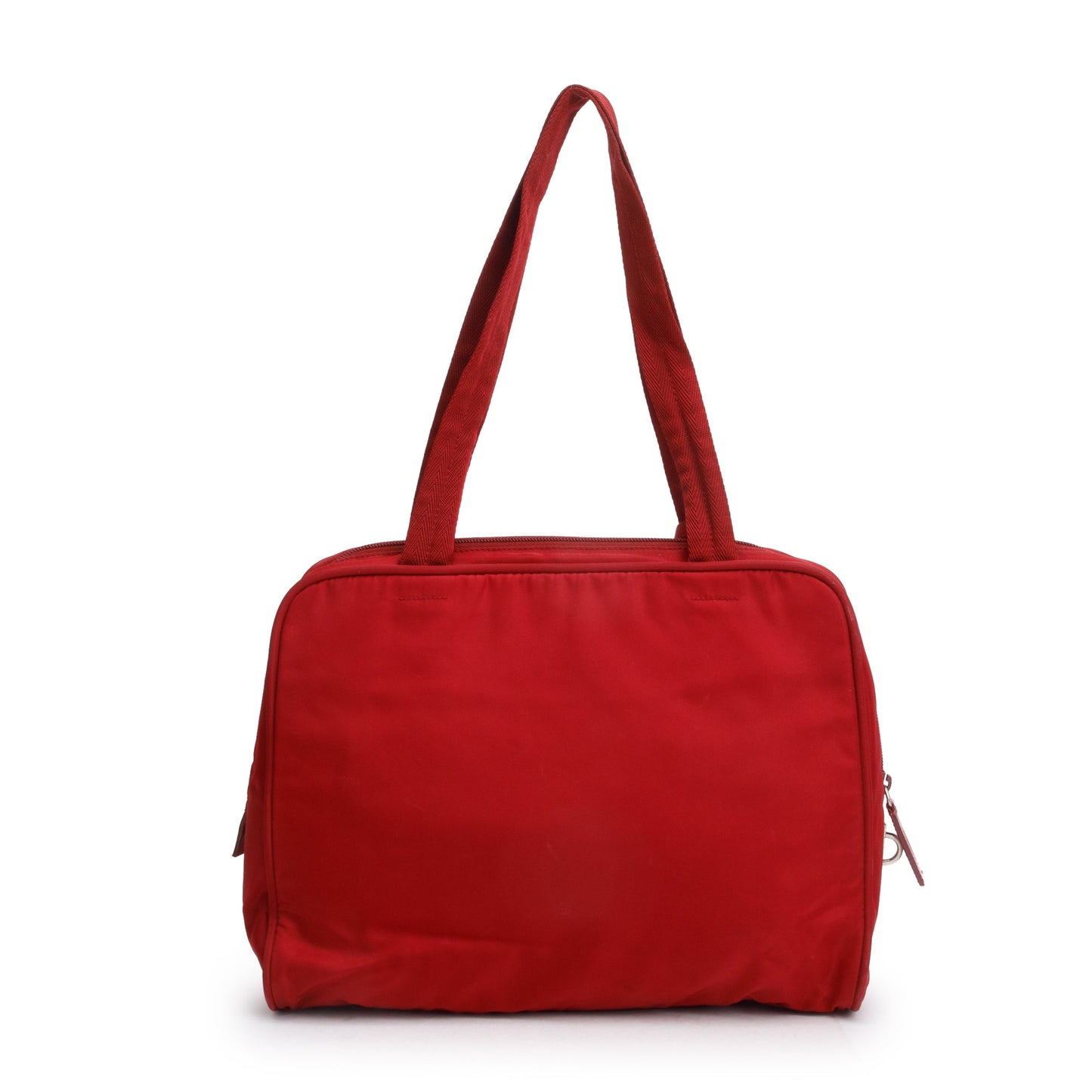 Prada Red Leather-Trimmed Tessuto Nylon Shoulder Bag