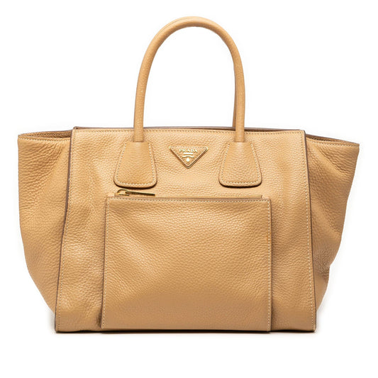 Prada Vitello Daino Front Pocket Open Convertible Tote