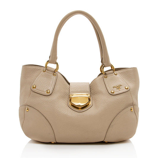 Prada Vitello Daino Leather Pushlock Tote (SHF-16679)