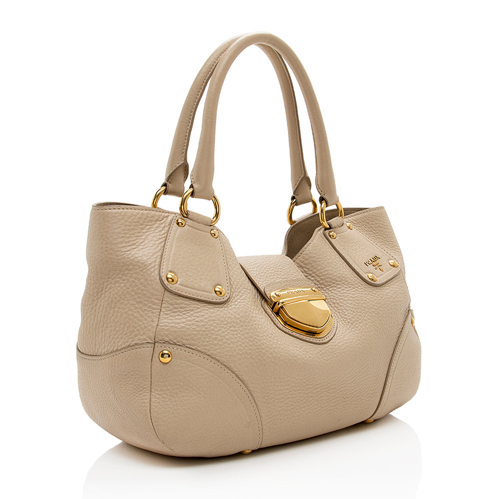 Prada Vitello Daino Leather Pushlock Tote (SHF-16679)