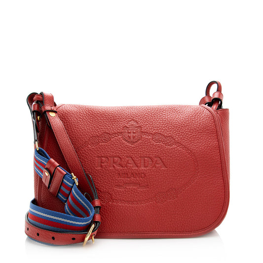 Prada Vitello Daino Logo Messenger Bag (SHF-20604)