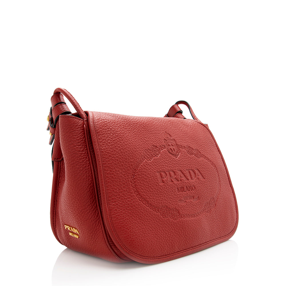 Prada Vitello Daino Logo Messenger Bag (SHF-20604)