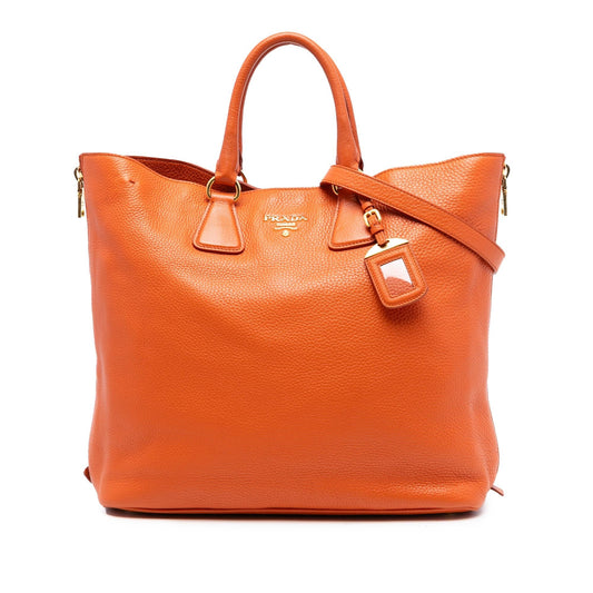 Prada Vitello Daino Side Zip Convertible Tote
