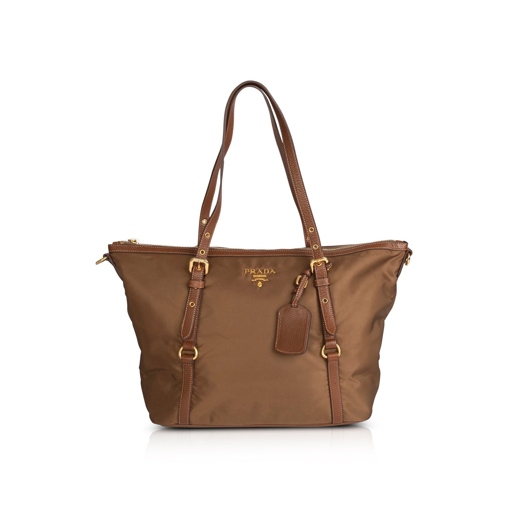Prada Vitello Daino-Trimmed Tessuto Nylon Tote