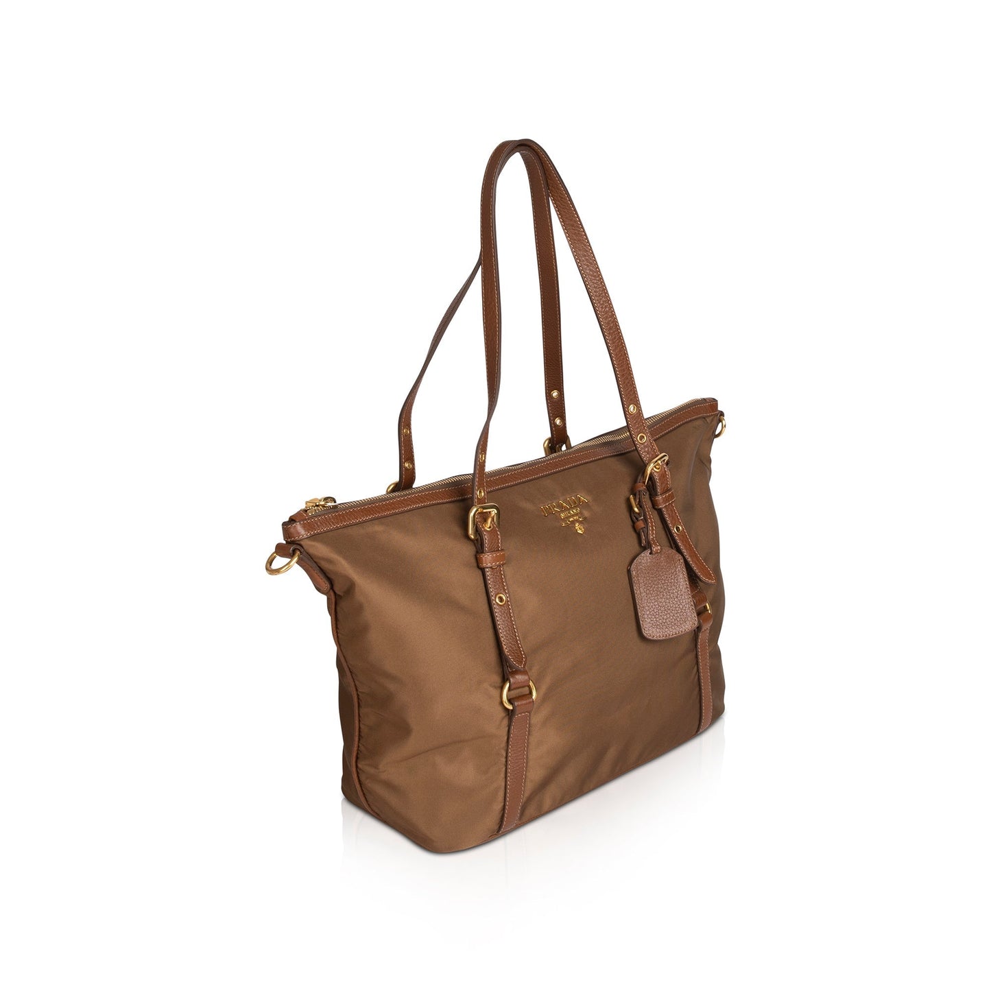 Prada Vitello Daino-Trimmed Tessuto Nylon Tote