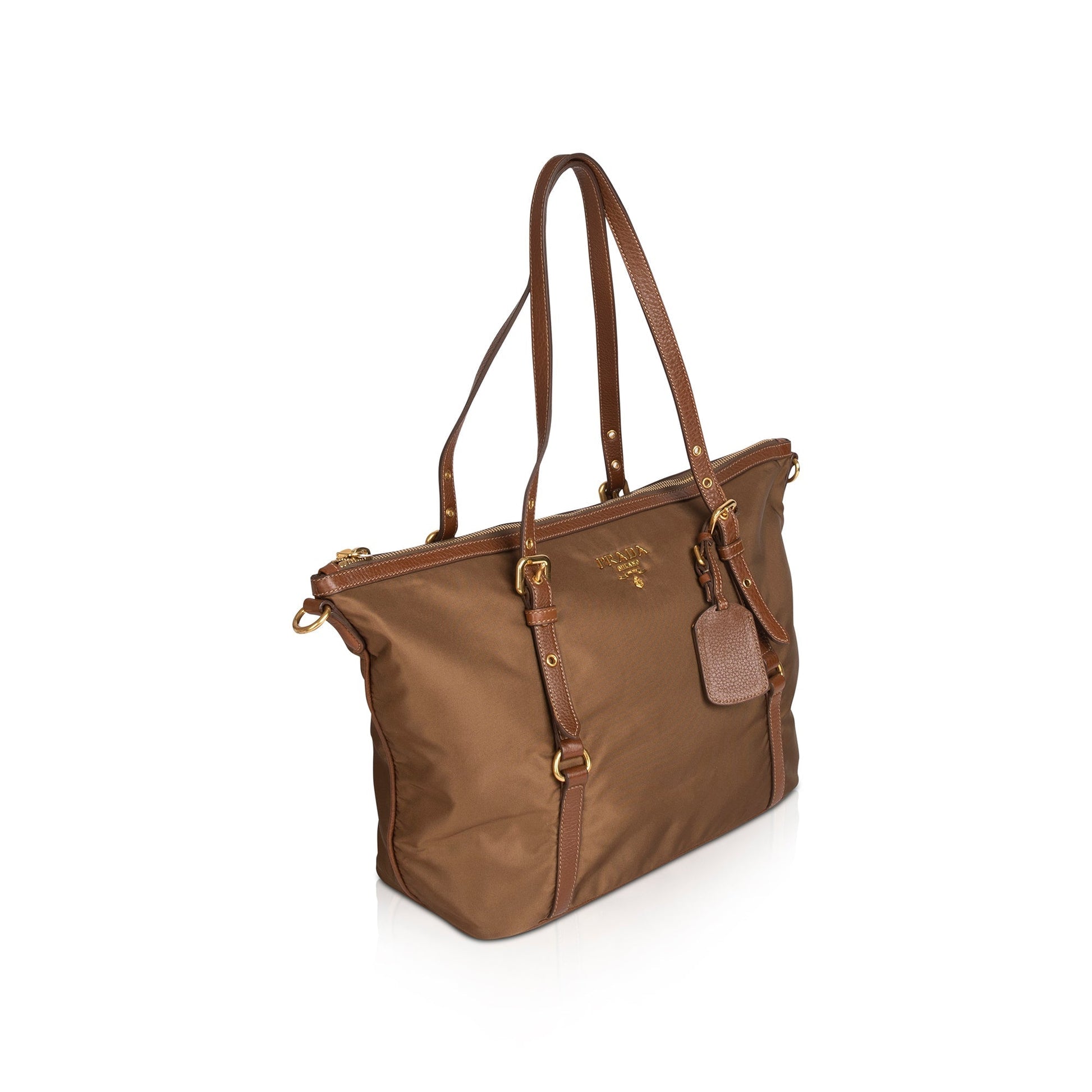 Prada Vitello Daino-Trimmed Tessuto Nylon Tote