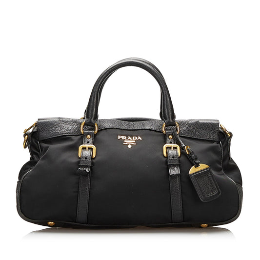 Prada Vitello Daino-Trimmed Tessuto Satchel (SHG-35509)