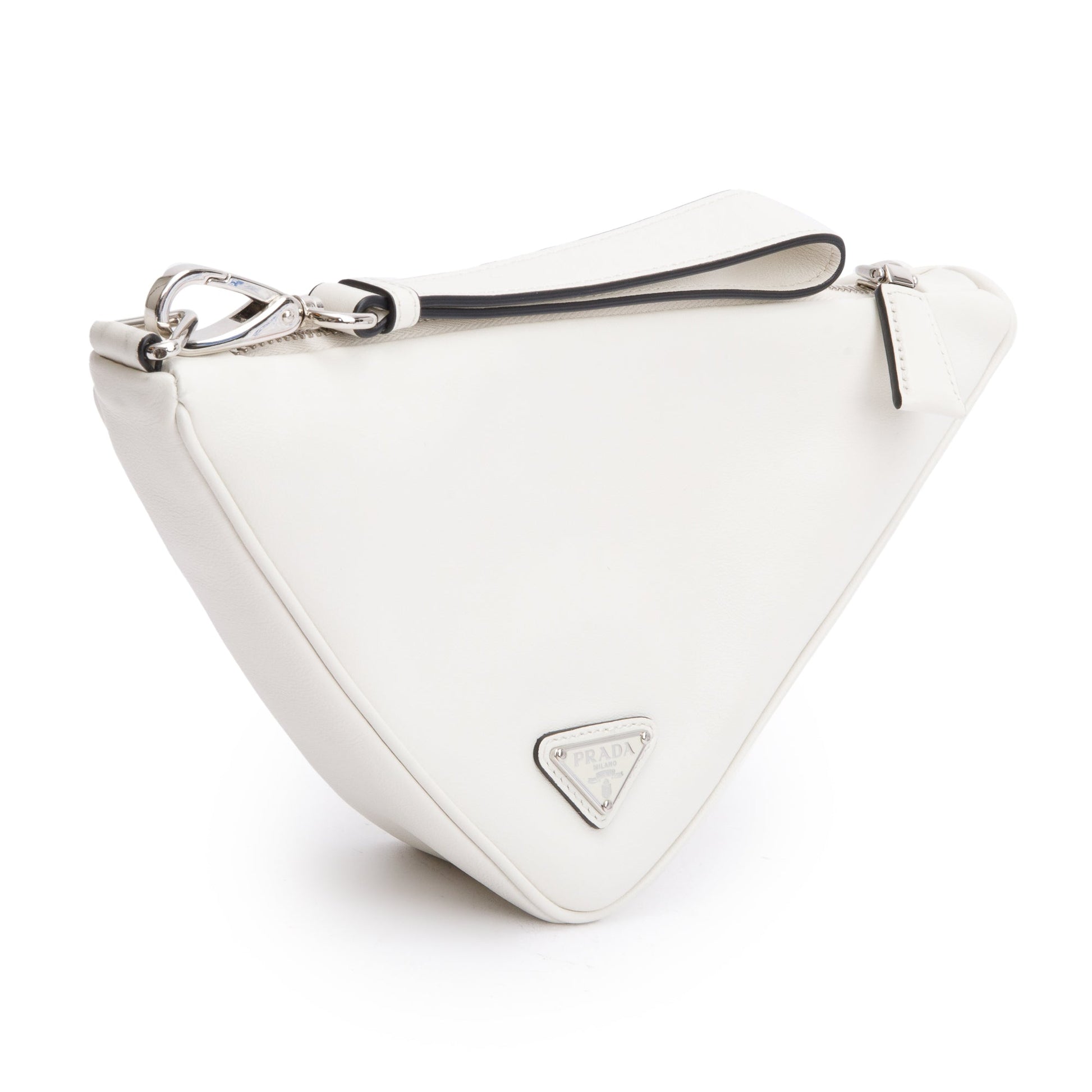 Prada White Grace Lux Leather Triangle Wristlet Clutch