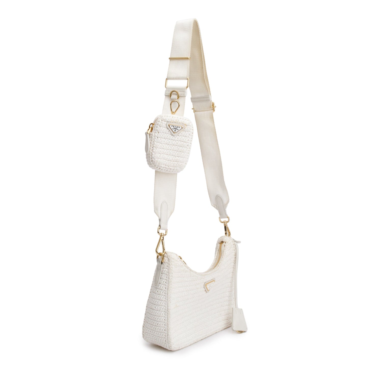 Prada White Re-Edition 2005 Crochet Shoulder Bag