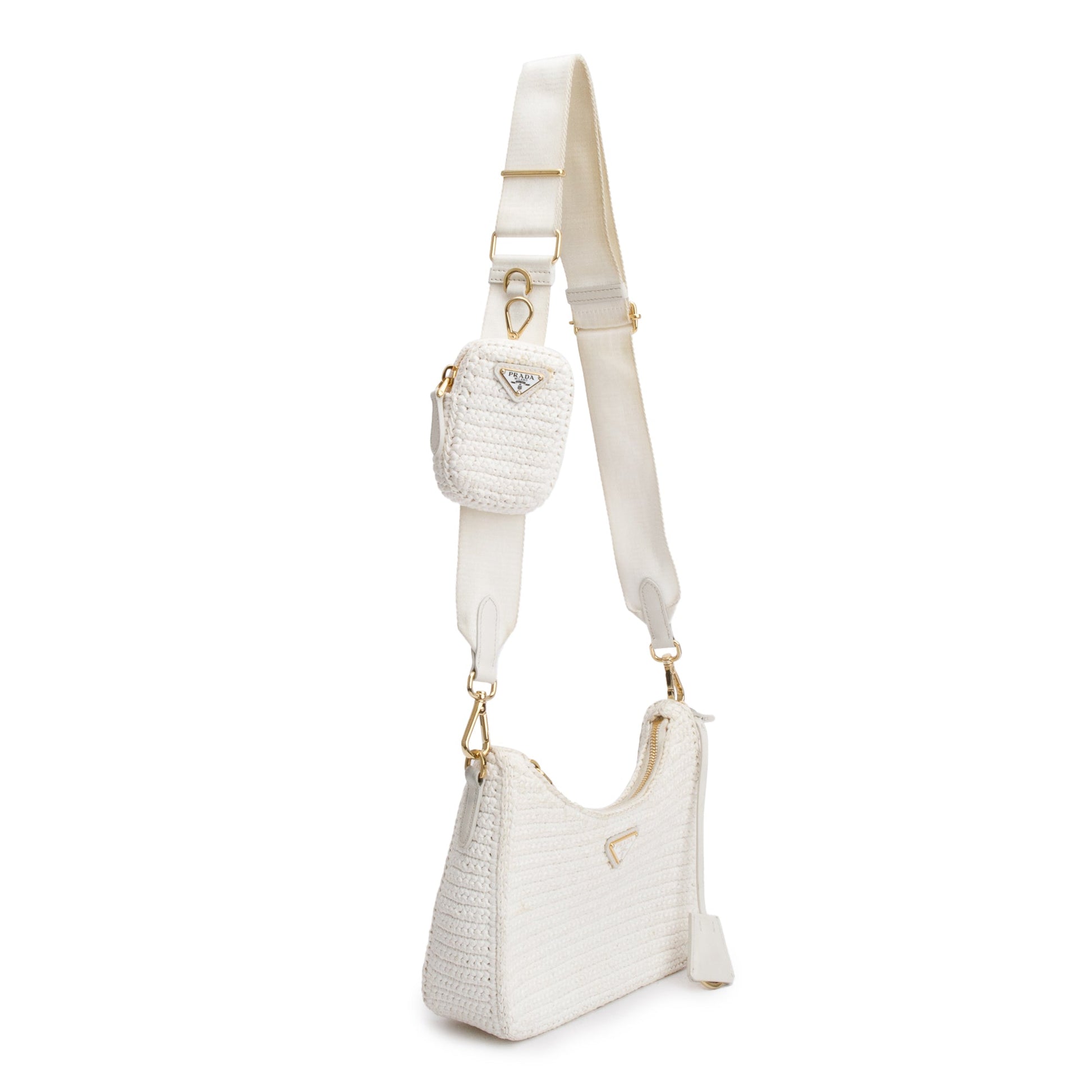 Prada White Re-Edition 2005 Crochet Shoulder Bag