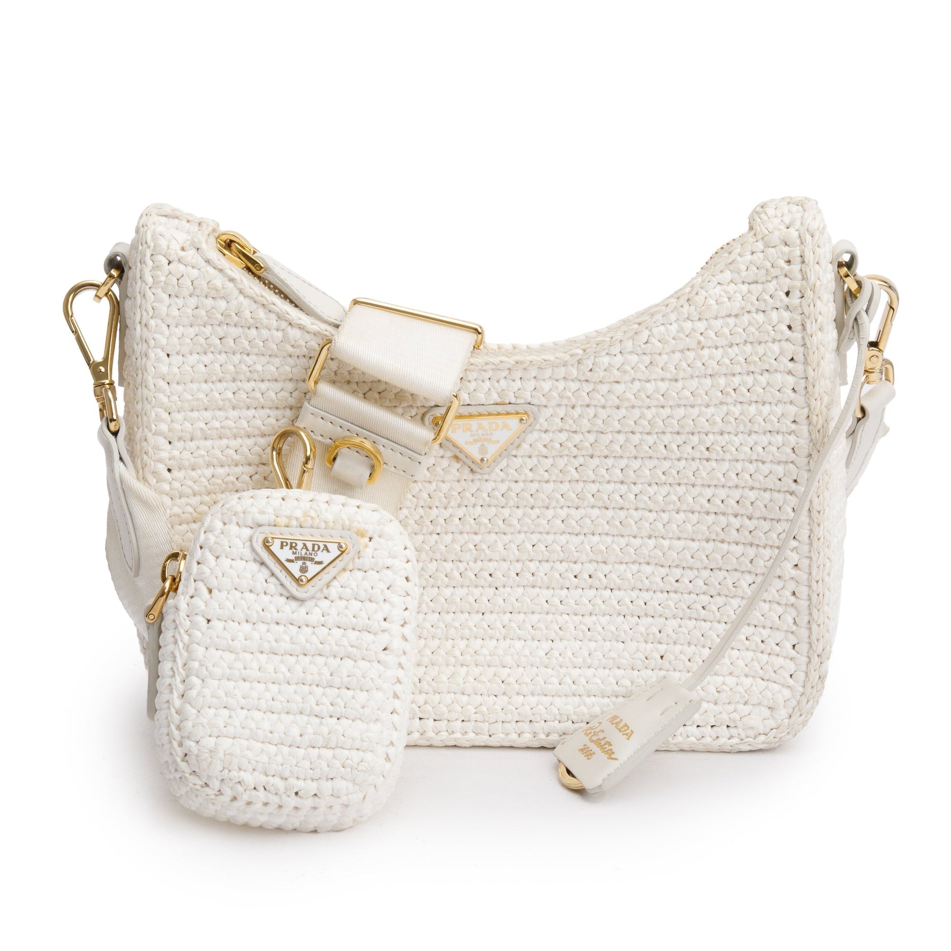 Prada White Re-Edition 2005 Crochet Shoulder Bag