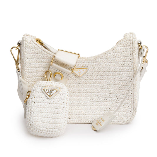 Prada White Re-Edition 2005 Crochet Shoulder Bag