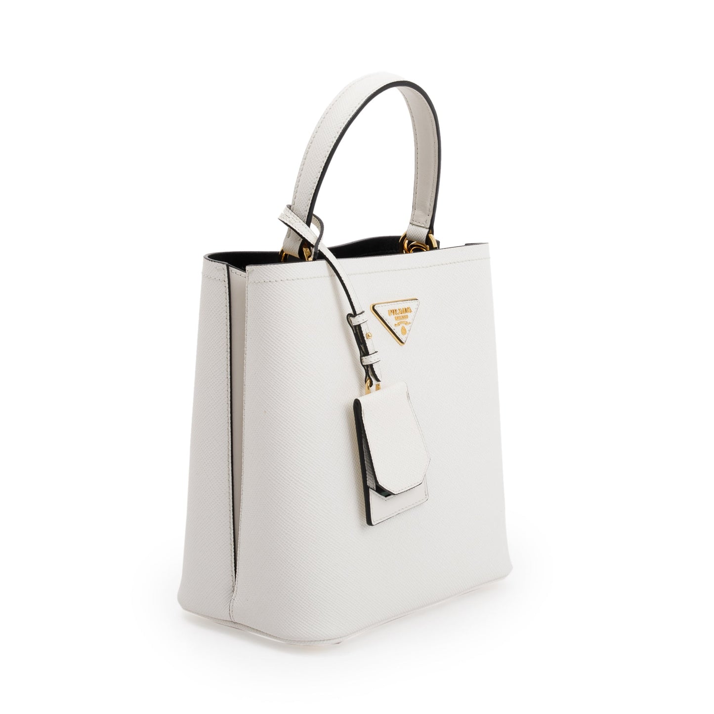 Prada White Saffiano Cuir Medium Panier Bag